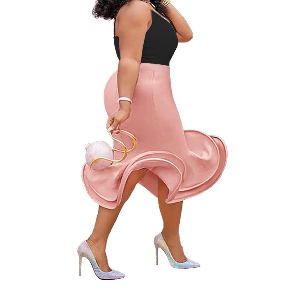 6007 High Waist Bodycon Flare Mermaid Midi Skirt Plus Size